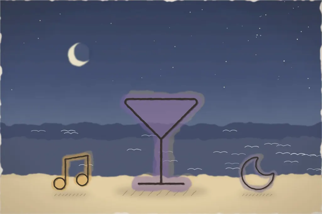 Seară la piscină, cu lumini și muzică (ilustrație)